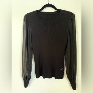DKNYC Black Long Sheer Sleeve Knit Top